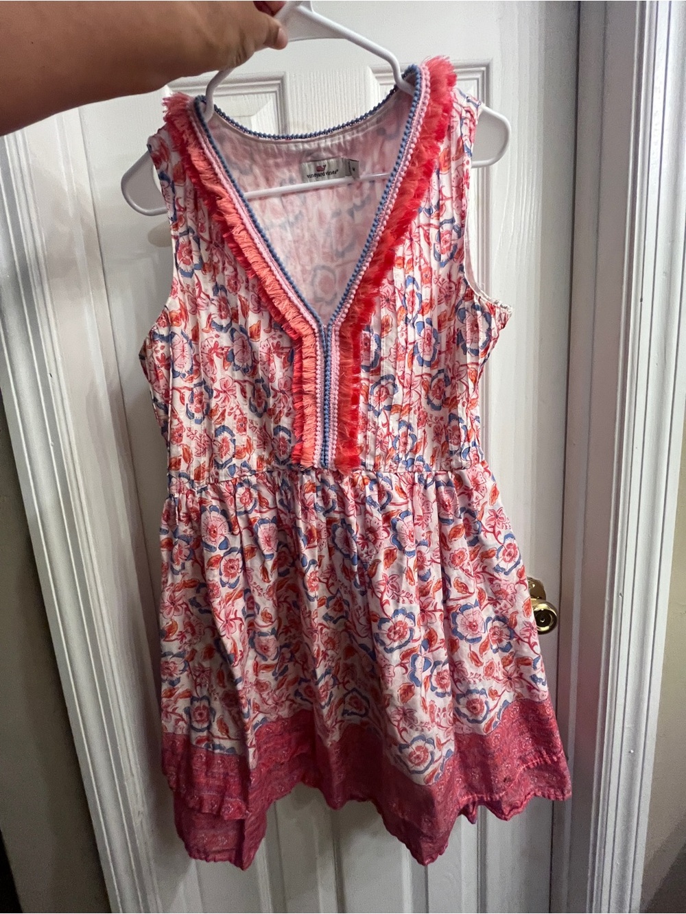 Vineyard Vines pink and blue fringe fit and flare dress